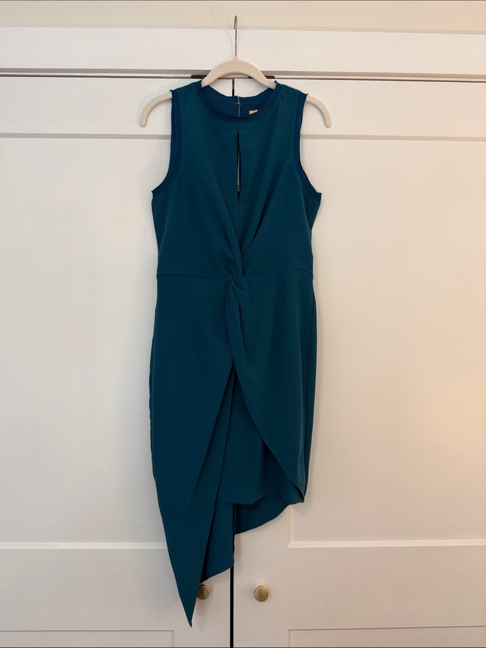 Sleeveless Teal Asymmetrical Twist-Front Dress for Women